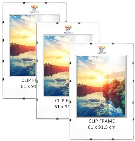 MG Design Cornice a Giorno Set 3 pezzi in 61 x 91,5 cm – Cornici senza cornice con acrilico e pannello posteriore in HDF per foto, poster e puzzle, verticale & orizzontale