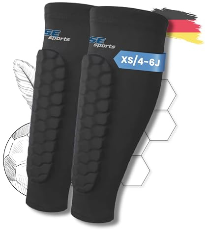 SE sports - XS - Schienbeinschoner Kinder Fußball - von ca. 4-6 Jahren (bis 125cm/25kg) – weiche Waben-Polsterung & rutschfest – atmungsaktive & leichte Soft-Schoner