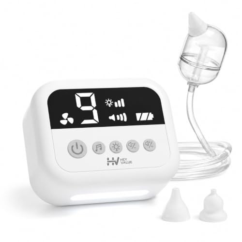 Baby Nasal Aspirator, Electric Nose Sucker for Newborns & Toddlers, 9 Adjustable Suction Levels, Large Capacity Mucus Collector, Anti Backflow System, 3 Soft Silicone Tips, Night Light & Nursery Music