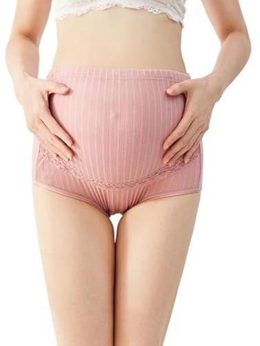 Generisch Sous-vêtements de maternité taille haute avec soutien abdominal, doux, respirant, côtelé, extensible, réglable, bordure en dentelle, confortable, sans couture, pour la période post-partum