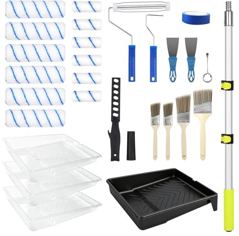 Ykall Kit 29 Piezas Rodillos Pintura con Pértiga Extensible 60-120 cm