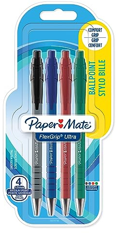 Paper Mate Flexgrip Ultra stylo bille rétractable | pointe moyenne (1,0 mm) | couleurs assorties | lot de 4