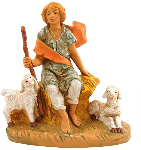 Fontanini by Roman Inc., Peter with Sheep, 5 Shepherd Collection, Nativity Figure and Accessories, Hand Sculpted and Painted