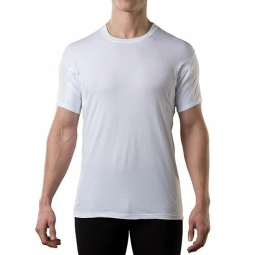Men's Sweatproof Undershirt - Cotton Crew Neck T-Shirt with Underarm Sweat Pads - Original Fit - Aluminum-Free Alternative - White - X-Large