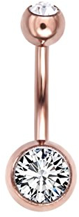 Drops Karisma Bauchnabel Piercing Titan G23 Roségold beschichtet Banana 5/8mm Kugeln Zirkonia - Weiss.10mm