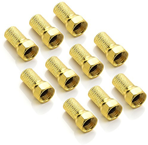 deleyCON Set de 7 Connecteurs F à Visser Plaqués Or Joint en Caoutchoul pour Câble D'antenne Coaxial Sat BK Multiswitch LNB - 10 Pièces