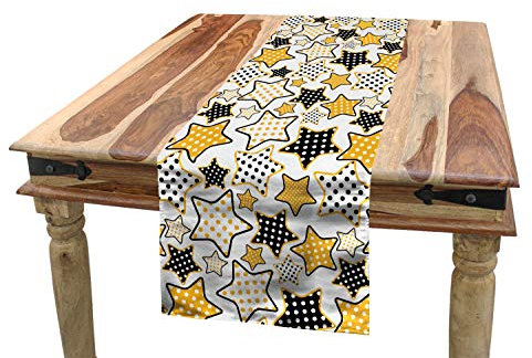 ABAKUHAUS Gelb Tischläufer, Retro Polka punktierte Sterne, Esszimmer Küche Rechteckiger Dekorativer Tischläufer, 40 x 180 cm, Dunkelgrau Weiß