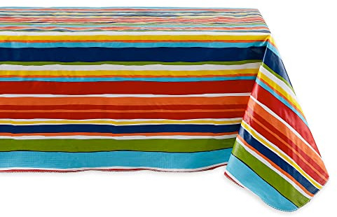 DII Vinyl Tabletop Collection Indoor/Outdoor Spill-Proof Flannel Backed Tablecloth, Rectangle, 60x102, Summer Stripe