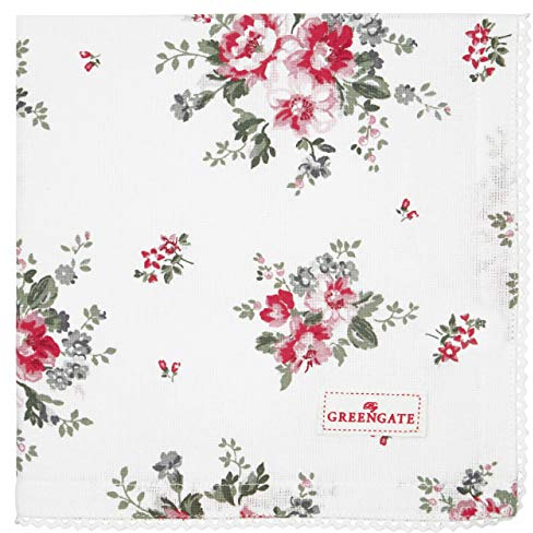 GreenGate Stoffserviette mit Spitze Serviette 'Elouise White' Blumenmuster 40 x 40 cm Landhaus