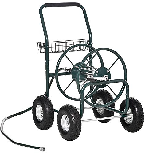 Outsunny Dévidoir sur Roues 70 m - dévidoir métal - dévidoir Chariot - Enrouleur Tuyau d'arrosage - poignée antidérapante, Panier Rangement - métal Vert