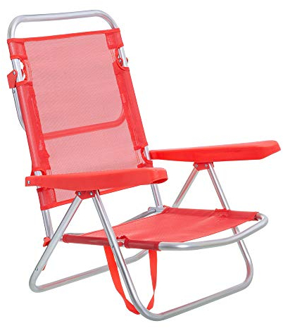 LOLAhome Silla de Playa Baja reclinable 4 Posiciones Convertible en Tumbona Coral de Aluminio y textileno de 61x47x80 cm