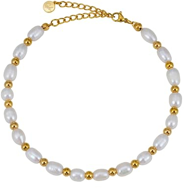 GD GOOD.designs Fußketten für Frauen mit Boho Süßwasserperlen - Verstellbar - Fußkettchen Gold mit echten Muschel Perlen