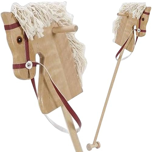 Mumbee Steckenpferd für Kinder Hobby Horse Top Qualität mit Haltegriffen und Rollen aus Holz Pferdefreunde süßes Spielzeug Pferd Holz Braun 95cm von 3 Jahren