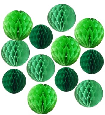 12 bolas de panal de abeja para decoración de fiesta de 3, 6, 8 pulgadas, pompones, bolas de flores colgantes para baby shower, cumpleaños, boda, decoración de guardería (kit verde de 3, 6, 8 pulgadas