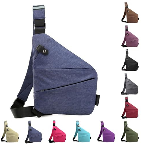 Vordpe Diebstahlsichere Reisetasche, Anti Diebstahl Tasche, Damendiebstahlsichere UmhäNgetasche, Wasserresistent Sling Bag Brusttasche aus Nylon für Herren Damen (Linke Schulter, Blau)