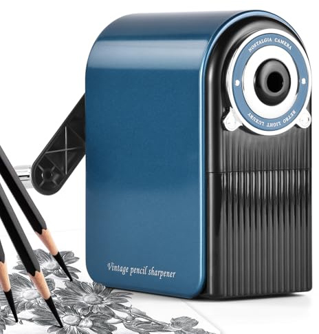 TUUGOTOUU Manual Pencil Sharpener Desktop Pencil Sharpener with Container Adjustable in 7 Grades of Thickness Suitable for Kids,Artists,Students,and Office (Blue 1)