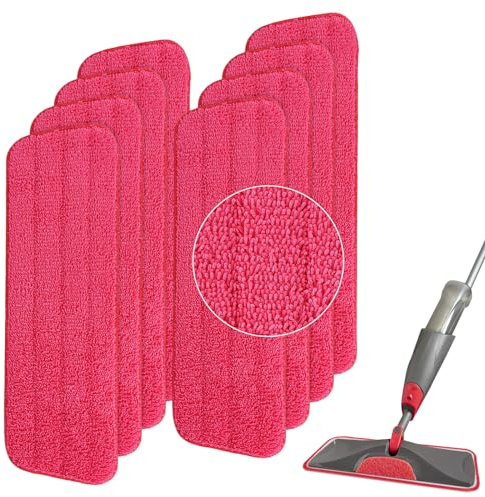 Rubbermaid Reveal Lot de 8 serpillères de rechange en microfibre pour balai à franges humides et sèches réutilisables pour tout balai plat en microfibre 41,9 cm