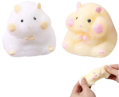 2 Stücke Squishy Hamster Spielzeug für Kinder, Anti Stress Fidget Toys,Kleine Geschenke, Stressabbau Cartoon Hamster, Kleine Geschenke für Kinder ab 6 Jahren