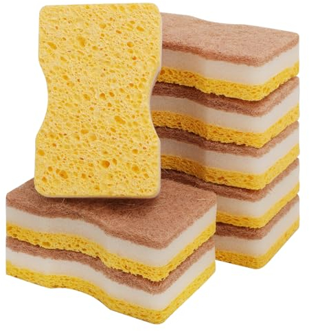 GRBAIN 8 PCS Estropajo Ecologico Estropajo Cocina Hecho de Fibra de Coco y Celulosa Estropajo Biodegradable Esponja Cocina para Limpieza Hogar Productos Ecologicos Esponja Limpieza Hogar