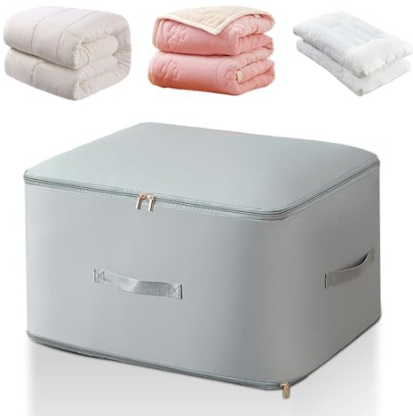 FIVAVA Platzsparender Komprimierender Organizer,Aufbewahrung für Bettdecken,Kleidung Aufbewahrung,Groß Aufbewahrungstasche(Grau,54x42x60CM)