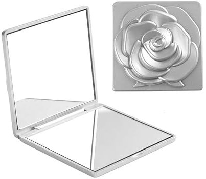 Disnace Specchio Pieghevole Bifacciale, Specchio Compatto, Specchio da Viaggio con Ingrandimento, Specchio da Tasca, Piccolo Specchio Tascabile, Specchietto da Borsetta, Specchi Tascabili (Argento)