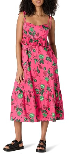 Amazon Essentials Maxi Abito a Balze in Raso di Cotone con Scollo a Cuore, Vita Impero, Taglio Svasato Donna