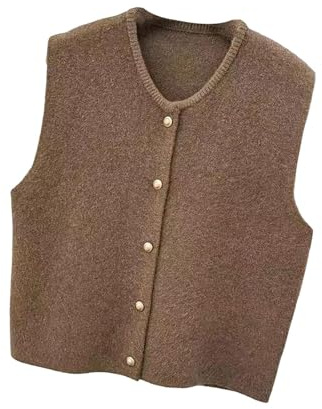 rockible Women Knit Cardigan Vest Waistcoat for Commuting Household Birthday Gift Outdoor, Deep Coffee