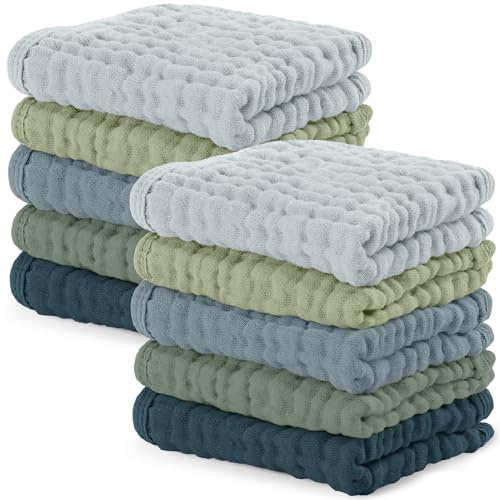 Comfy Cubs Muslin Cloths for Baby Pack of 10 - Soft 6-Layer Cotton for Delicate Skin - 25 x 25 cm Large Size - Absorbent, Durable, Gentle Wash Cloth for Newborns and Toddlers - Multi Boy