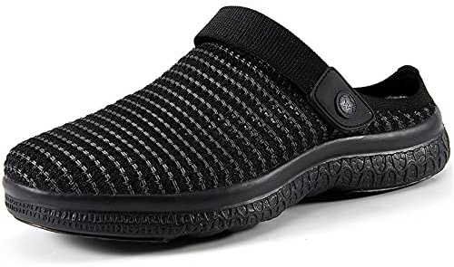 Träskor Sabot Män Kvinnor Strand Trädgård Tofflor Mesh Andningsbara Clogs Strandskor Sommar Sandaler Halkfria Platta Tofflor, Ren svart B, 38 EU