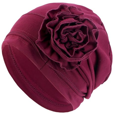 Heyjoin Turbante in cotone chemio morbido copricapo cancro confortevole elastico cappello per le donne con perdita di capelli, Rosso vinaccia, Taglia unica