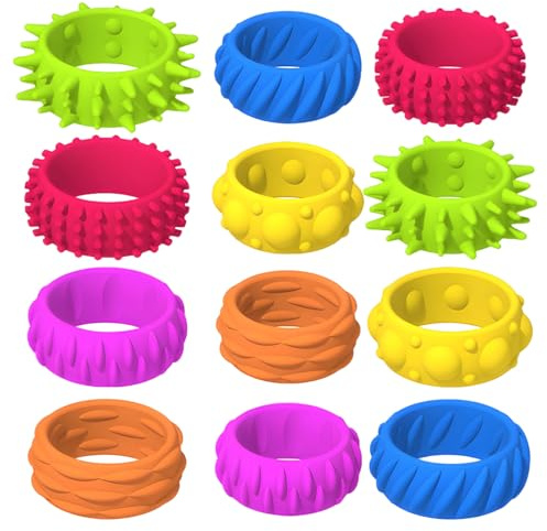 MOTIBACK Anello Antistress Sensoriale per Bambini, Multicolore, in Silicone, Regolabile, Giocattolo Terapeutico per Riduzione Ansia e Stress, Design Tattile