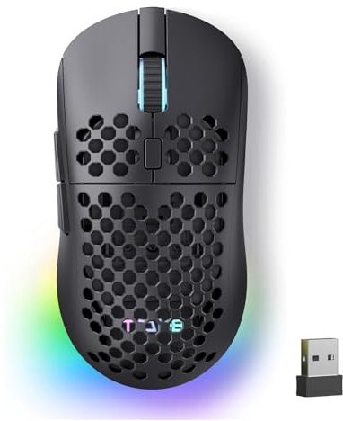 TMKB Falcon M1 Wireless Gaming Mouse, 24000DPI Optical Sensor, 180Hrs Battery, Lightweight, 6 Programmable Buttons, RGB Strip, 2.4G/BT5.2/USB-C Wired for PC/Mac/Laptop - Matte Black