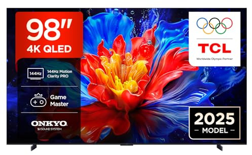 TCL 98P8K-UK 4K Ultra HD QLED Smart TV, 144Hz Gaming, Dolby Vision HDR10+, Google TV with BBC iPlayer, Onkyo 2.1 Dolby Atmos Sound
