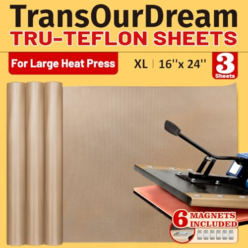 TransOurDream-Telas de Teflón,3 PTFE con 6 imanes para fijar la prensa térmica, tamaño XL, 16 x 24 pulgadas(40.64 x 60.96cm), para papel de transferencia térmica,Lámina de Hornear,Reutilizable