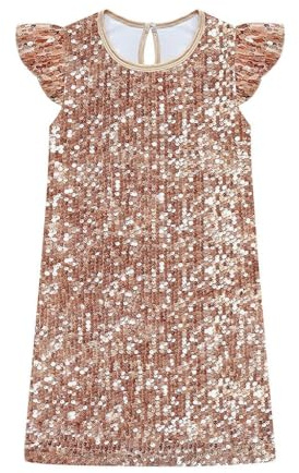 Lito Angels Abito da Festa con Paillettes per Bambine, Elegante e Brillante per Compleanno o Matrimonio, Oro Champagne età 7-8 Anni 128