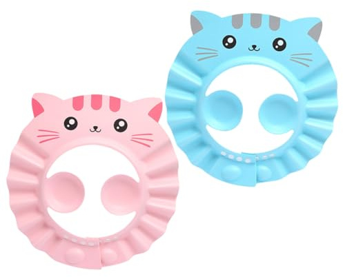 Mikinona 2 Stück Verstellbare Wasserdichte mit Ohrenschutz Cartoon motiv Sicherer Shampoo schutz für Kleinkinder Jungen und Mädchen Einfach zu Reinigen und Angenehm zu Zufällige Farbe