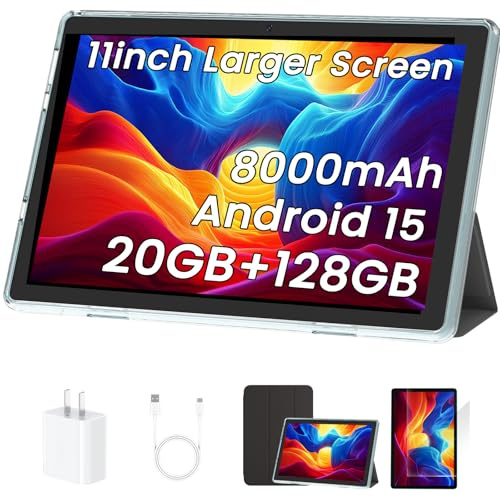2026 Upgraded Android 15 Tablet,11 inch Tablets, Octa Core CPU, 20GB+128GB+1TB Expansion,8000mAh Battery+ 18W Fast Charging, Wi-Fi6, Dual Cameras, Support Widevine L1 Google Kids Space