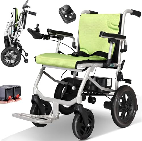 AMITD Silla de Ruedas Eléctrica Plegable Ligera para Disabili Anziani – 15 kg, Autonomía 20 km, Motor 400W, Batería Apta para Avión, Carga 120kg, Doble Control,Plata