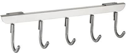 WENKO 4468310100 dörrgarderob Asola med 5 krokar, för dörrfalsningar på 2 och 4 cm, rostfritt stål, 36 x 9 x 7–9 cm, matt