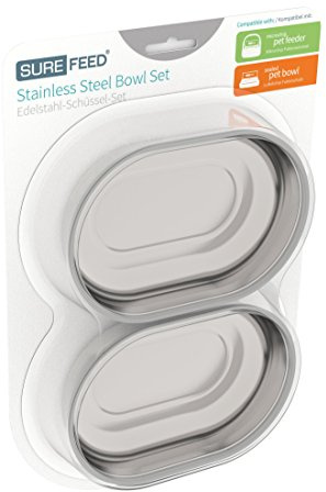 Sure Petcare SureFeed Stainless Steel Bowl Set, Compatible With Microchip Pet Feeder and Connect, Sealed Pet Bowl, Metal, Pack of 2
