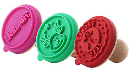 WasonD 5pcs Sellos para Galletas de Silicona Kit Herramientas de Decoración para Galletas Caseras Pastel, 3 Sellos Moldes + Cortadores para Galletas + Madera
