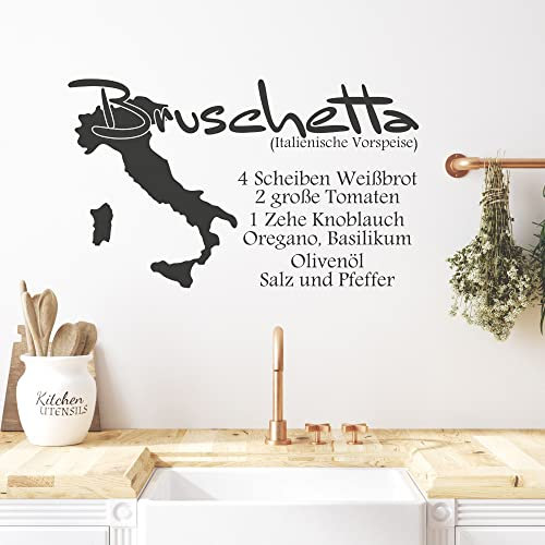 GRAZDesign Wandtattoo Küche Bruschetta Rezept, Wandsticker Sticker, Restaurant Esszimmer, Wanddeko Wandaufkleber, Küchen Deko selbstklebend, 67x40cm, 070 schwarz