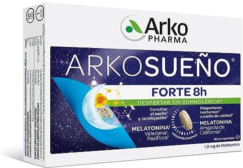 Arkopharma Arkosueño Forte 8h de Sueño 30 Comprimidos, Liberación de Melatonina 1,9mg en 2 fases, Despertares nocturnos, Dormir Rápidamente, Complemento Alimenticio, 30 Unidad (Paquete de 1)