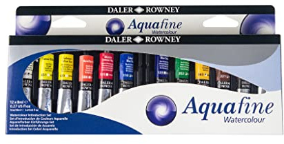 Daler Rowney Aquafine Aquarellfarben-Set, 12 Farben à 8ml, ideal für Anfänger-Künstler