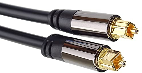 PremiumCord Cable de Audio Óptico Toslink de 2 m, Diámetro Exterior: 6 mm, Conector Toslink, Cable Digital para Sistema Estéreo HiFi Soundable TV, HQ Audio, Soldado, Color Negro, Plateado, Dorado