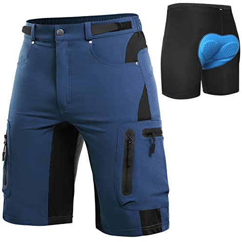 Cycorld MTB Hose Herren Radhose, Schnelltrocknend Mountainbike Hose Fahrradhose mit 4D Sitzpolster, Elastische Outdoor Sport Herren Radlerhose MTB Bike Shorts (Indigo mit Unterwäsch, M)