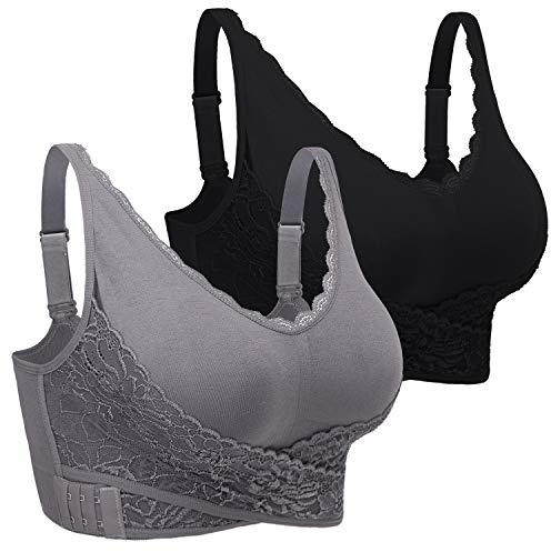 iClosam Sport BH Damen Ohne Bügel Bustier Spitzen für Frauen Bra Mit Polstern Atmungsaktiv Bügelloser BH Front Closure Push Up Bequem Bustiers BH Gepolstert L-3XL
