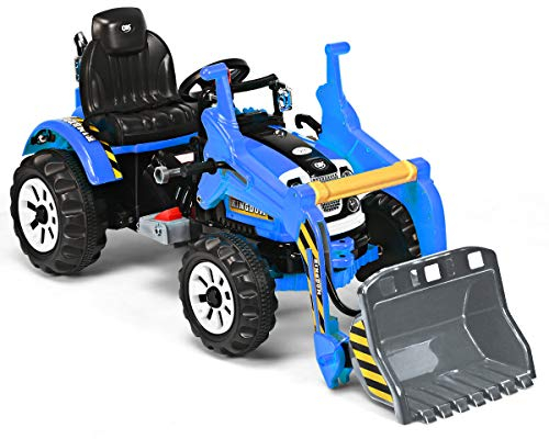 COSTWAY 12V Kinder Bagger, Kinderbagger 2,5-5 km/h, Sitzbagger mit Schaufel, Elektro Bagger Spielzeug, Sandbagger mit Vor-/Rückwärtsschalter, Aufsitzbagger für Kinder von 3 bis 8 Jahren (Blau)