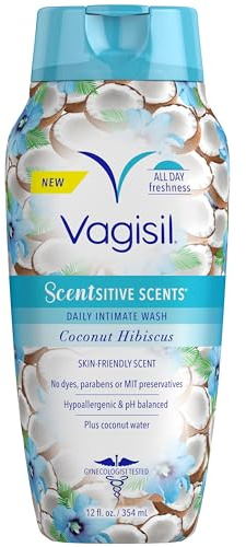 Vagisil Feminine Wash for Intimate Area Hygiene, Scentsitive Scents, pH Balanced and Gynecologist Tested, Coconut Hibiscus, 12 oz (Pack of 1)