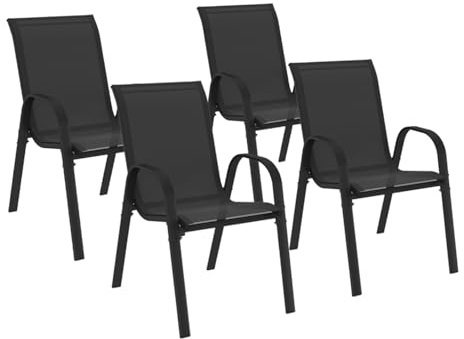 IDMarket - Lot de 4 chaises de Jardin LYMA métal et textilène empilables Noires
